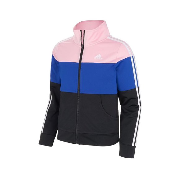 Adidas Girl's Tricot Color Block Full-Zip Jacket Black/Blue/Pink Medium Large - Picture 1 of 3